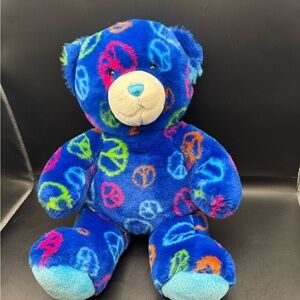 BAB Build A Bear Peace Sign Teddy Bear Dark Blue  14" Plush Stuffed Animal 2010